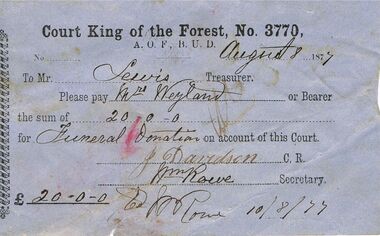 Document - ANCIENT ORDER OF FORESTERS NO 3770 COLLECTION: TO PAY