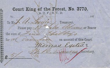 Document - ANCIENT ORDER OF FORESTERS NO 3770 COLLECTION: TO PAY