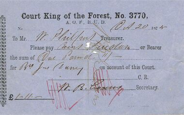 Document - ANCIENT ORDER OF FORESTERS NO 3770 COLLECTION - TO PAY