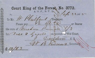 Document - ANCIENT ORDER OF FORESTERS NO 3770 COLLECTION: TO PAY