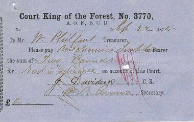 Document - ANCIENT ORDER OF FORESTERS NO 3770 COLLECTION: TO PAY