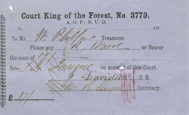 Document - ANCIENT ORDER OF FORESTERS NO 3770 COLLECTION: TO PAY