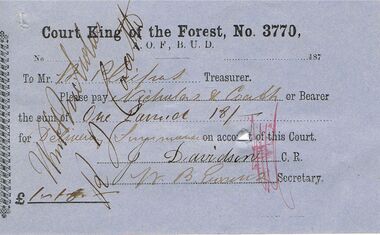 Document - ANCIENT ORDER OF FORESTERS NO 3770 COLLECTION: TO PAY