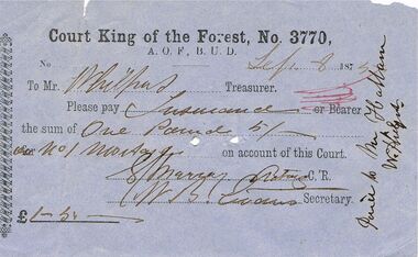 Document - ANCIENT ORDER OF FORESTERS NO 3770 COLLECTION: TO PAY