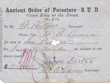 Document - ANCIENT ORDER OF FORESTERS NO 3770 COLLECTION: TO PAY