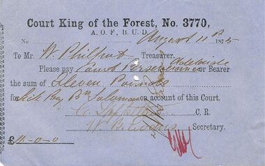 Document - ANCIENT ORDER OF FORESTERS NO 3770 COLLECTION: TO PAY