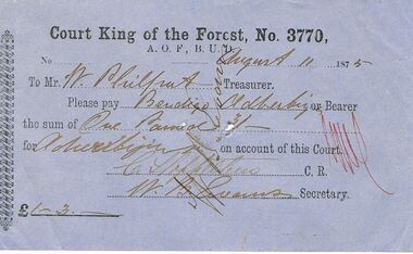 Document - ANCIENT ORDER OF FORESTERS NO 3770 COLLECTION: TO PAY