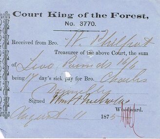 Document - ANCIENT ORDER OF FORESTERS NO 3770 COLLECTION: RECEIPT
