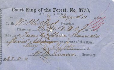 Document - ANCIENT ORDER OF FORESTERS NO 3770 COLLECTION: TO PAY