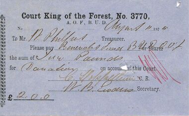 Document - ANCIENT ORDER OF FORESTERS NO 3770 COLLECTION: TO PAY