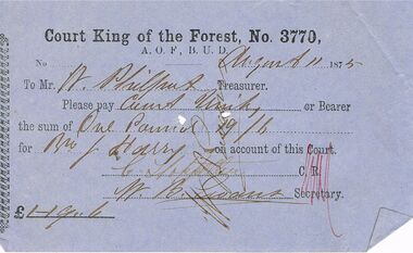 Document - ANCIENT ORDER OF FORESTERS NO 3770 COLLECTION: TO PAY