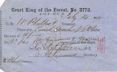 Document - ANCIENT ORDER OF FORESTERS NO 3770 COLLECTION: TO PAY