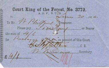 Document - ANCIENT ORDER OF FORESTERS NO 3770 COLLECTION: TO PAY