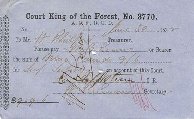 Document - ANCIENT ORDER OF FORESTERS NO 3770 COLLECTION: TO PAY