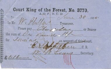 Document - ANCIENT ORDER OF FORESTERS NO 3770 COLLECTION: TO PAY