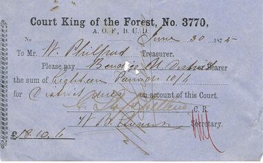 Document - ANCIENT ORDER OF FORESTERS NO 3770 COLLECTION: TO PAY