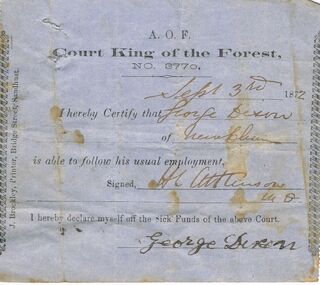 Document - ANCIENT ORDER OF FORESTERS NO 3770 COLLECTION: DOCTOR'S CERTIFICATE