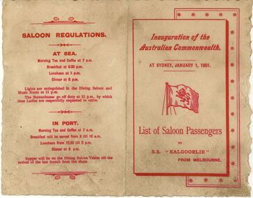 Ephemera - SS KALGOORLIE, PASSENGER LIST