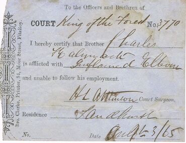 Document - ANCIENT ORDER OF FORESTERS NO 3770 COLLECTION: DOCTOR'S CERTIFICATE