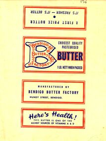 Document - BENDIGO BUTTER FACTORY & BCM COLLECTION: BUTTER WRAPPERS
