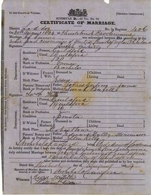 Document - 1864 CERTIFICATE OF MARRIAGE JOSEPH GIRLING, SARAH HULLEY, 1864