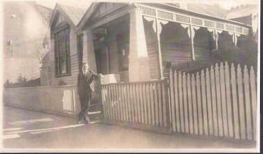 Photograph - QC BINKS COLLECTION: CLIFF BINKS IN FRONT OF MRS. KEATH'S BOARDING HOUSE