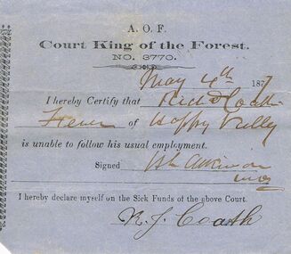 Document - ANCIENT ORDER OF FORESTERS NO 3770 COLLECTION: DOCTOR'S CERTIFICATE