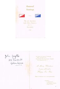 Document - SEASONAL GREETINGS, THE 4TH AUSTRALIAN LIGHT HORSE REGIMENT (A.I.F.) ASSOCIATION, Dec 1964