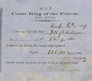 Document - ANCIENT ORDER OF FORESTERS NO 3770 COLLECTION: DOCTOR'S CERTIFICATE