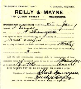 Document - ENNIS BUCKRABANYULE COLLECTION: WORK AGREEMENT, 1917