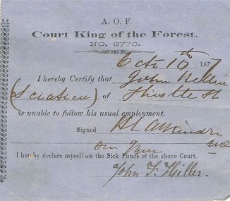 Document - ANCIENT ORDER OF FORESTERS NO 3770 COLLECTION: DOCTOR'S CERTIFICATE