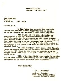 Document - R A ANDERSON COLLECTION: MUIOOF VERANDAH RESTORATION, 1974