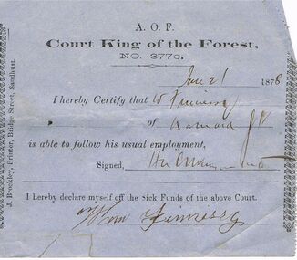Document - ANCIENT ORDER OF FORESTERS NO. 3770 COLLECTION: DOCTOR'S CERTIFICATE
