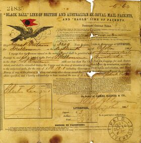 Document - BLACK BALL SHIPPING LINE 1861 PASSENGER TICKET, 1861