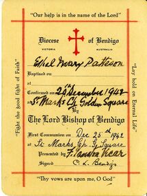 Document - ETHEL PATTISON COLLECTION: FIRST COMMUNION CARD, 1942