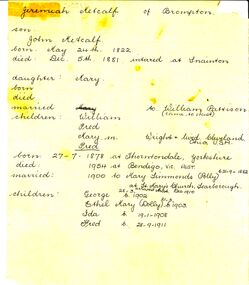 Document - ETHEL PATTISON COLLECTION: GENEALOGY PAGE