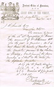 Document - ANCIENT ORDER OF FORESTERS NO 3770 COLLECTION: LETTER