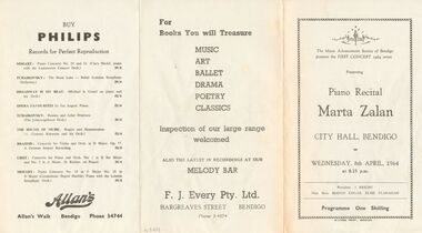 Document - PIANO RECITAL MARTA ZALAN, CITY HALL, 8 April, 1964