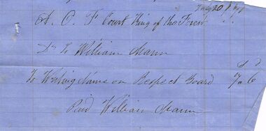 Document - ANCIENT ORDER OF FORESTERS NO 3770 COLLECTION: ACCOUNT/RECEIPT