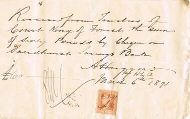 Document - ANCIENT ORDER OF FORESTERS NO. 3770 COLLECTION: RECEIPT