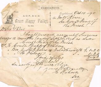 Document - ANCIENT ORDER OF FORESTERS NO. 3770 COLLECTION: ACCOUNT/RECEIPT