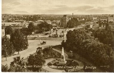 Postcard - QUEEN VICTORIA MEMORIAL & CHARING CROSS , BENDIGO