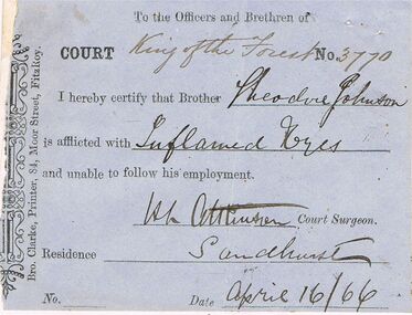 Document - ANCIENT ORDER OF FORESTERS NO 3770 COLLECTION: THEODORE JOHNSON