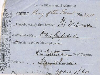 Document - ANCIENT ORDER OF FORESTERS NO 3770 COLLECTION: B. WILCOX