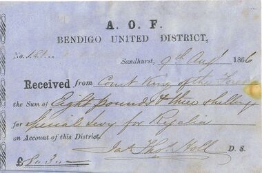 Document - ANCIENT ORDER OF FORESTERS NO 3770 COLLECTION: RECEIPT