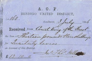 Document - ANCIENT ORDER OF FORESTERS NO. 3770 COLLECTION: RECEIPT