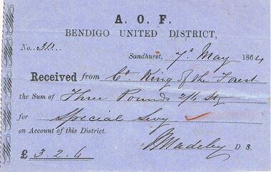 Document - ANCIENT ORDER OF FORESTERS NO. 3770 COLLECTION:   RECEIPT