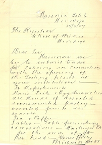 Document - SANDHURST SCHOOL OF MINES  COLLECTION: LETTER FROM MASONIC HOTEL BENDIGO