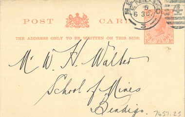 Postcard - SANDHURST SCHOOL OF MINES  COLLECTION:: POSTCARD FROM HOWARD DARE RE MONTHLY MEETING, 04/03/1907