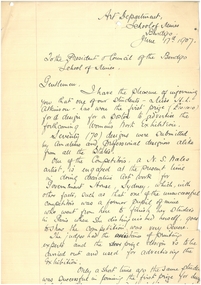 Document - SANDHURST SCHOOL OF MINES COLLECTION: LETTER FROM J T WOODWARD  RE MISS H L ATKINSON, 17/06/1907